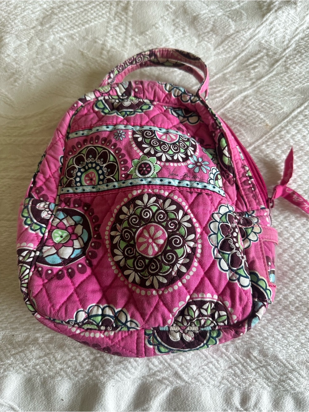Vera Bradley Pink Quilted Lunch Box with Floral Medallions